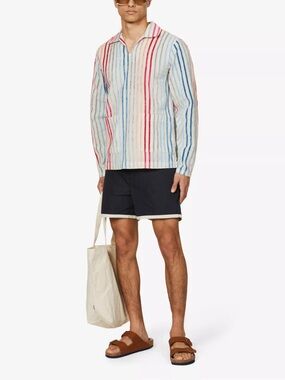 Orlebar Brown Heterton pullover shirt w/ red & blue stripes
